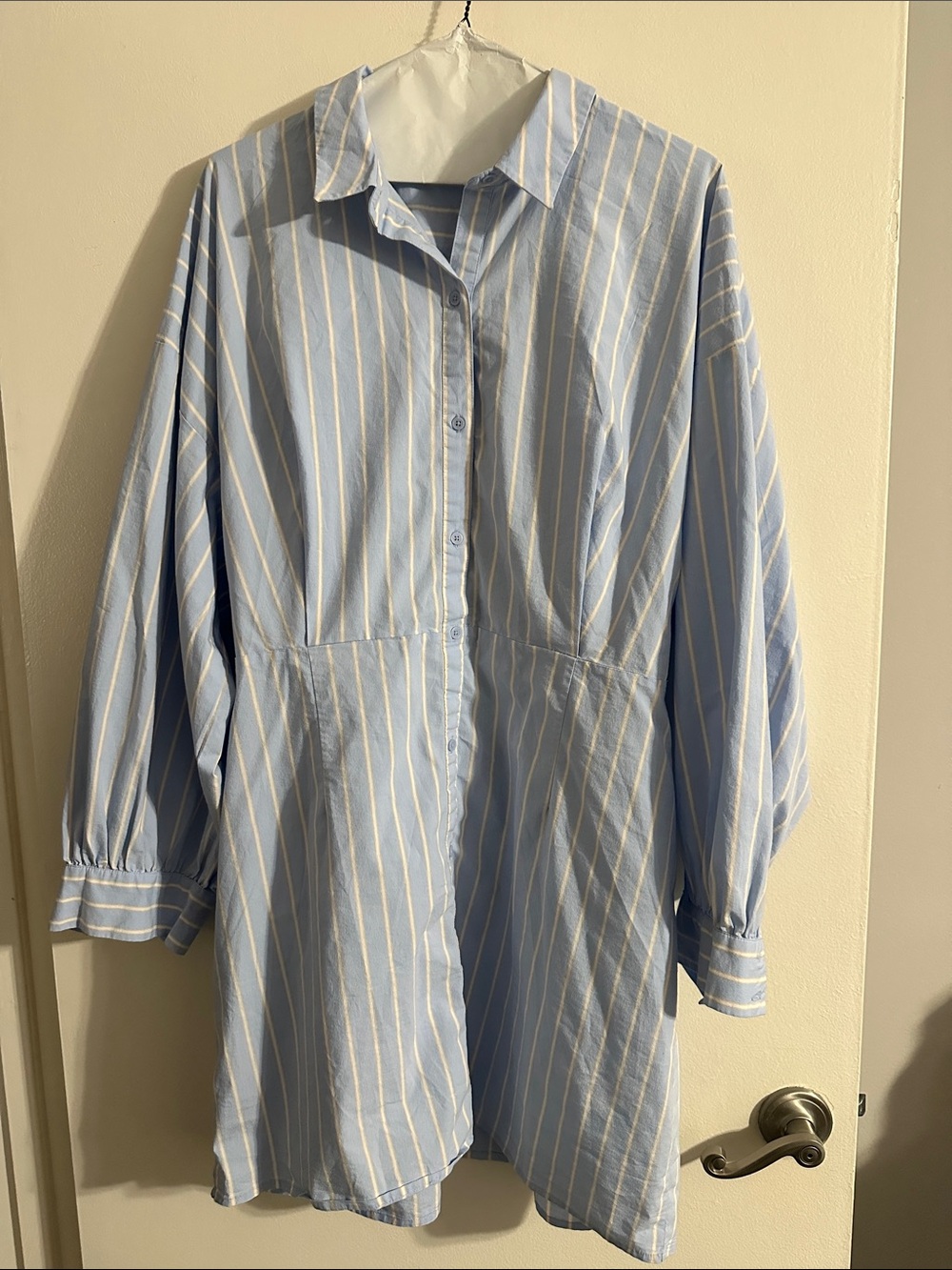 Express Light Blue and White Striped Mini Dress